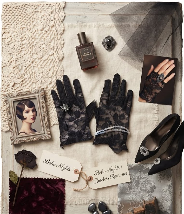 Statement Asymmetric Lace Gloves - Black Goth Glam